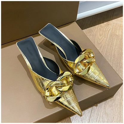 Damen-Sandalen, spitze Zehe, PU-Leder mit Kettendetail-2