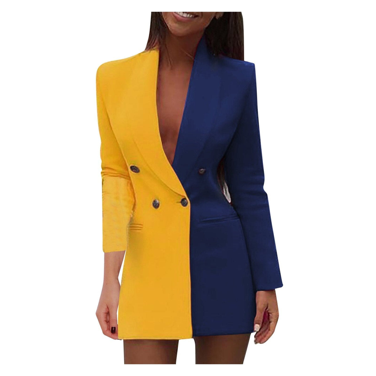 Damen Blazer-Kleid Zweifarbiges Polyester mit Lange Ärmel-2
