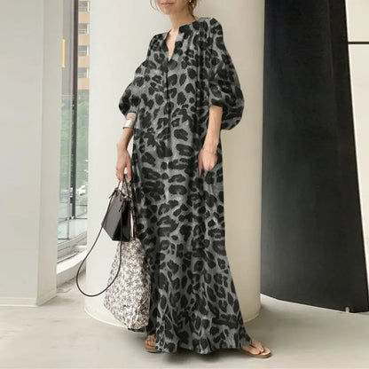 Damen-Maxikleid, Oversized Leopardenmuster, leichter Stoff-5