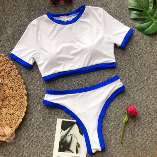 Retro-Bikini für Damen mit hohem Schnitt aus Polyester und Lycra – Schmeichelhafte Bademode für Strand und Pool 1