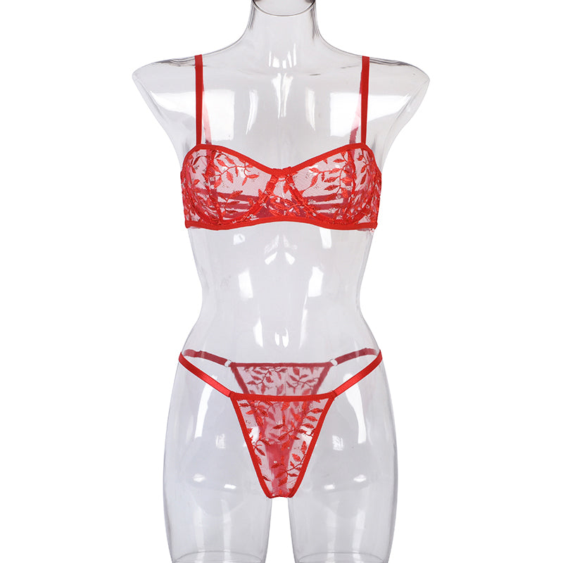 Damen BH Set Halb-Cup Blumenmuster Stickerei Polyester-6