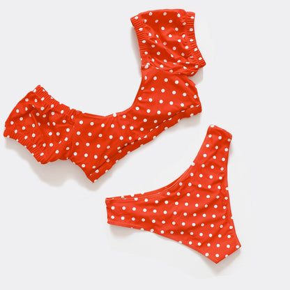 Damen Bikini-Set Retro Polka-Punkte Polyester Spandex-5