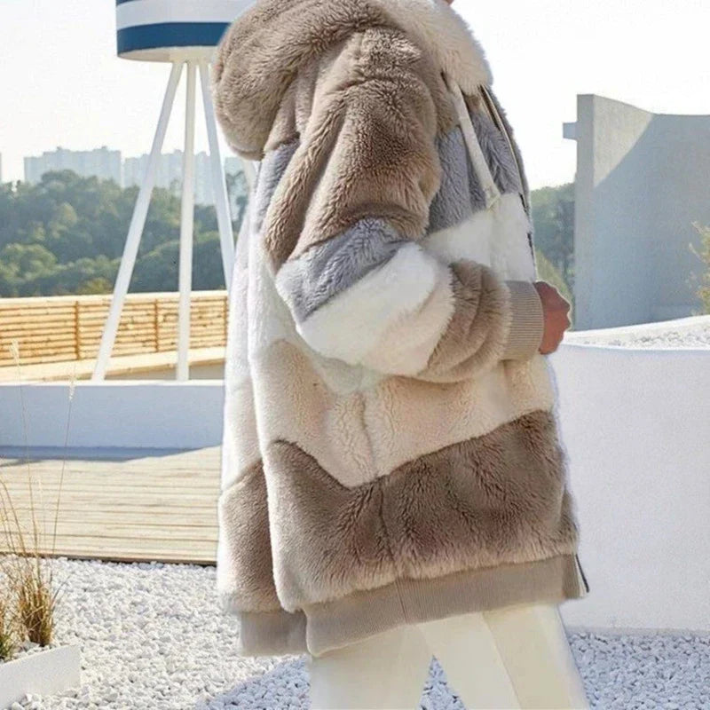 Damen-Oversize-Mantel, Fleece mit Kunstfell-2