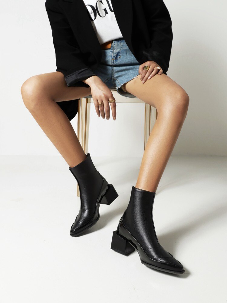 Trendige Stiefel für Damen aus PU mit eckiger Spitze und Plateausohle – Knöchellang für Komfort und Stil 3