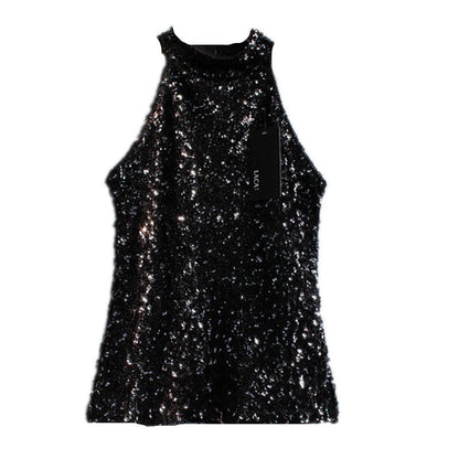 Damen-Top, Glitzer-Design, kurzes Polyester-4