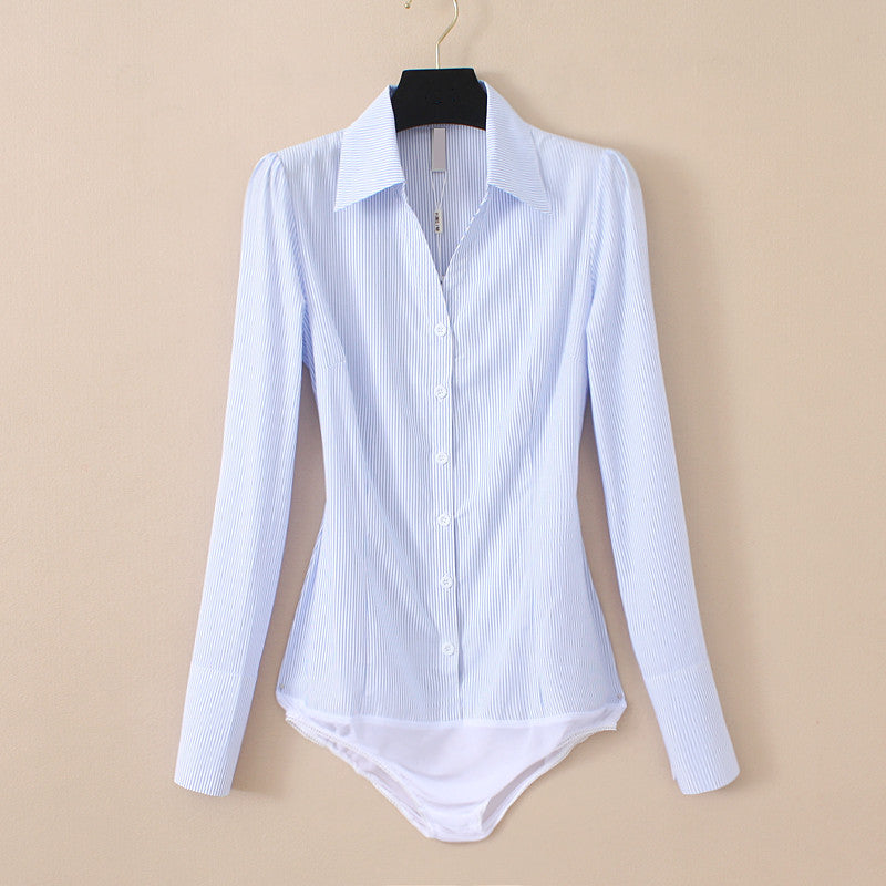 Damen-Bodysuit lange Ärmel gestreiftes Polyester 1