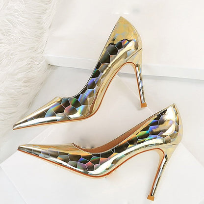 Damen-Pumps, geometrisches Design, Lackleder, hoher Absatz-6