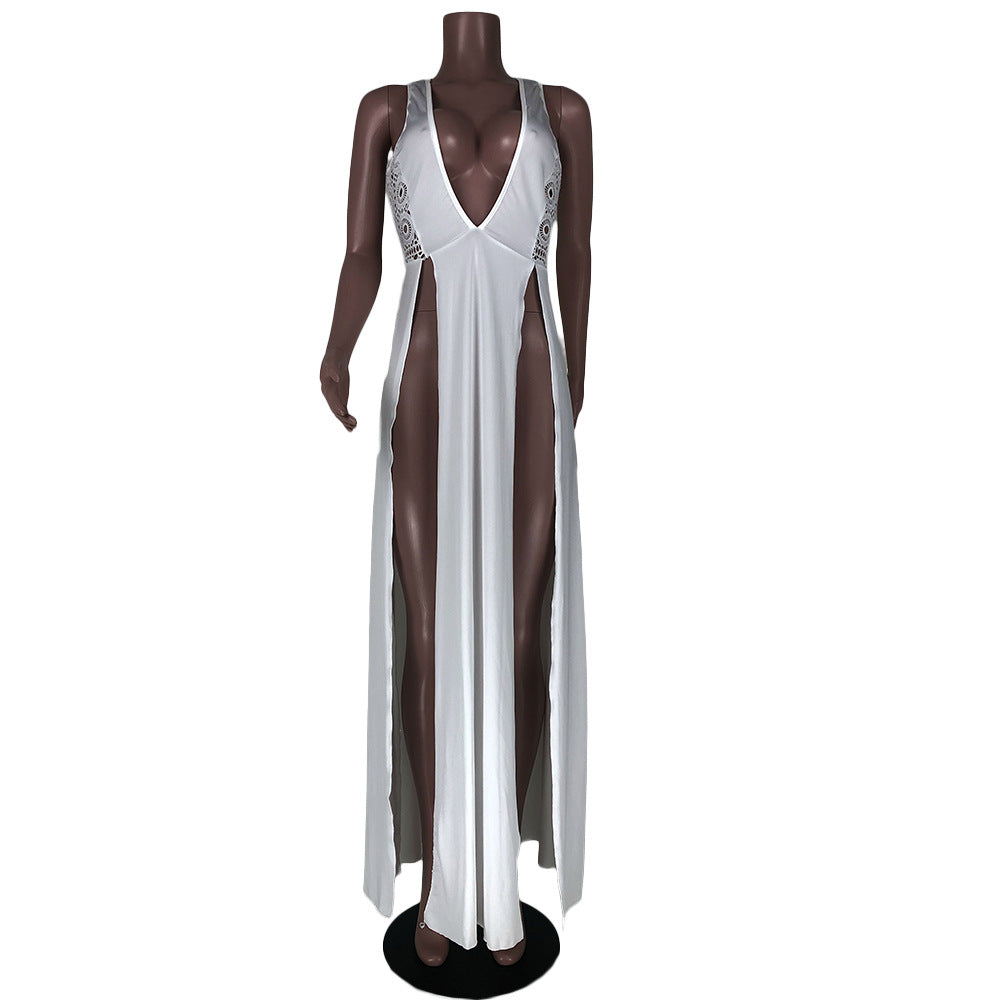 Damen-Maxikleid, Spetsdetaljer, lang, Polyester-1
