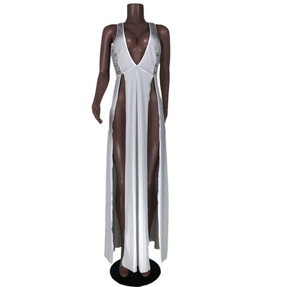 Damen-Maxikleid, Spetsdetaljer, lang, Polyester-1