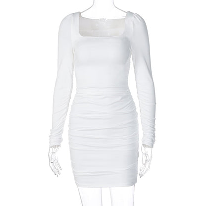 Damen-Kleid, lange Ärmel, geraffte Details, Polyester 10