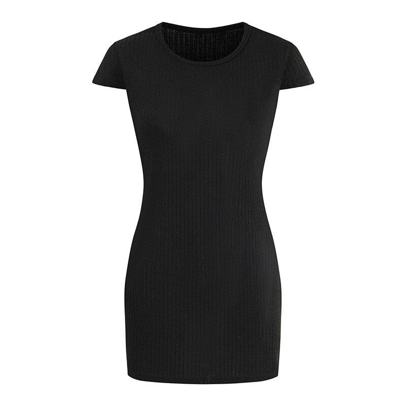 Damen-T-Shirt-Kleid, Midi, Slim Fit, elastische Baumwolle-1