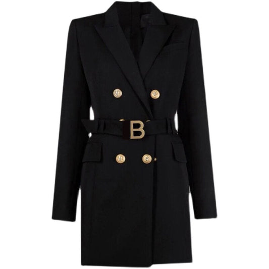 Damen-Blazerkleid mit Taillengürtel und Knopfdekoration aus hochwertigem Stoff – eleganter und zeitloser Stil 1
