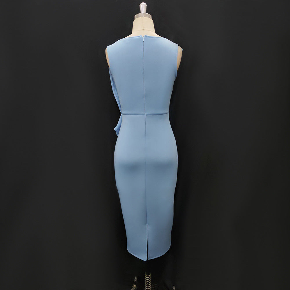 Damen-Kleid Bleistiftkleid Ärmellos Polyester Knielang Sommerkleid-5