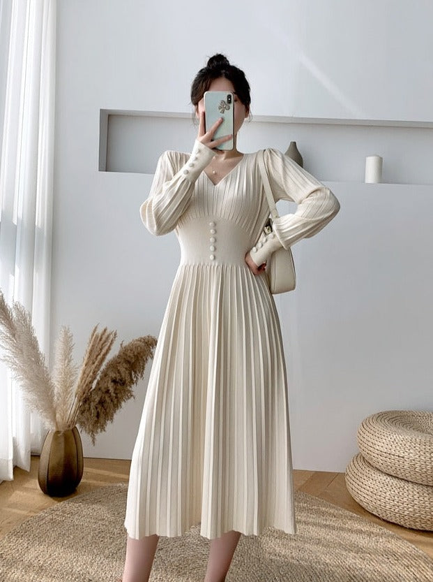 Damen-Midikleid, V-Ausschnitt, Acryl, klassisch-2