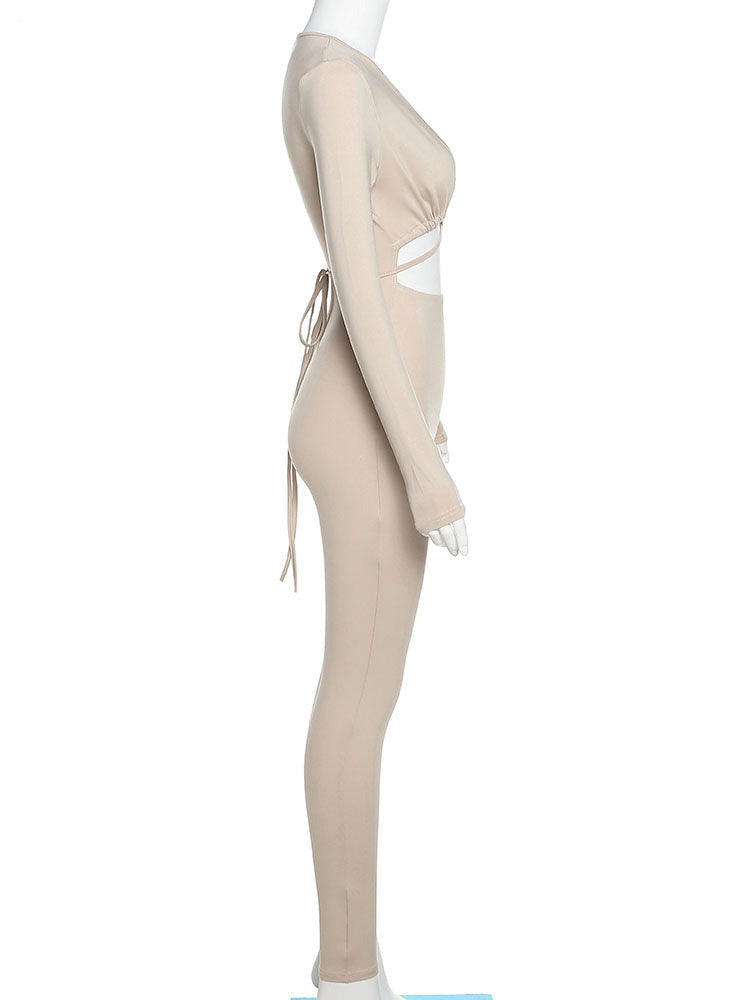 Damenoverall in Monochrom aus Polyester mit Schnürung und enganliegendem Design – perfekt für Alltag und Ausgehen 5