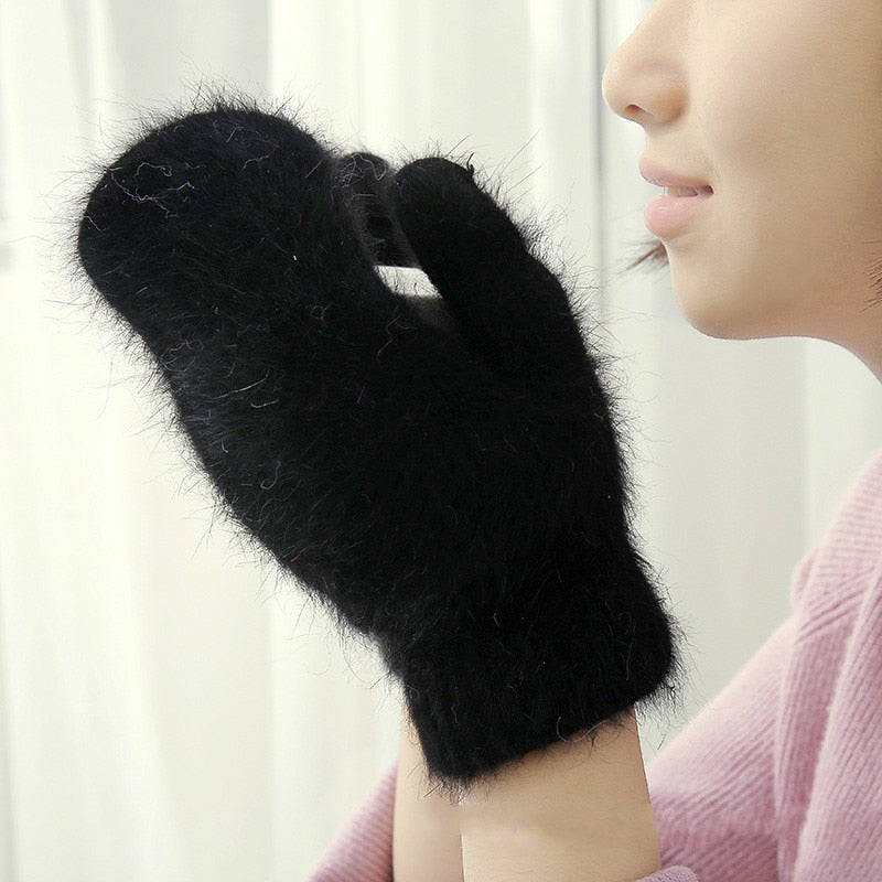 Damen-Fingerlose, Handschuhe, Wolle, mit Pelzstreifen-2