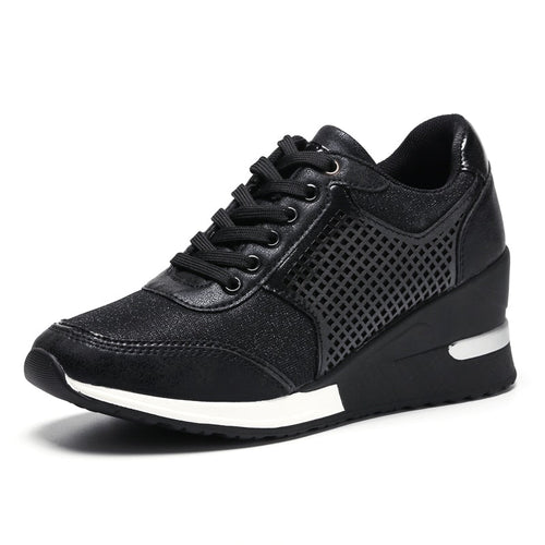 Damen-Sneakers, Plateau, Leder, mittlerer Schnitt, hochwertiger Komfort-1