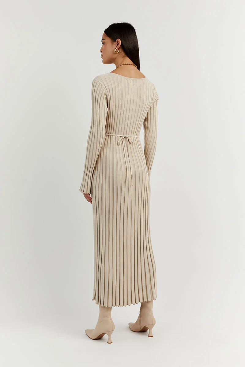 Damen-Midikleid, V-Ausschnitt, gerippt, Polyester, Elasthan-3
