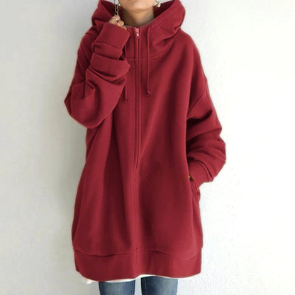 Langer Hoodie Damen Oversize Weicher Fleece Winterpullover-3