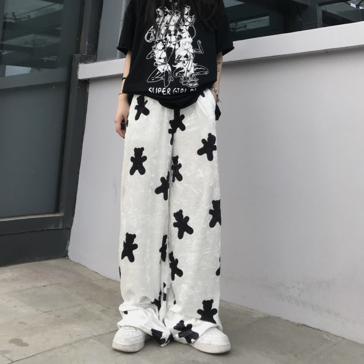 Damen-Sweathosen mit hoher Taille im Baggy-Fit aus weichem Polyester mit Black-Bear-Motiv – bequeme Hosen für entspannte Tage 1
