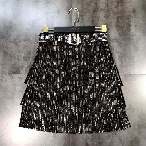 A-Linien-Minirock mit Strassdetails aus schwarzem Polyester für Frauen – Trendig und bequem 1