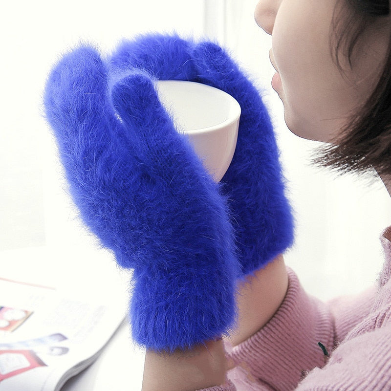 Damen-Fingerlose, Handschuhe, Wolle, mit Pelzstreifen-5