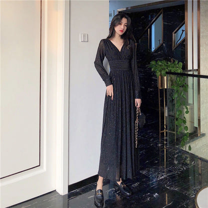 Damenkleid A-Linie V-Ausschnitt Laternenärmel Polyester Midi-4