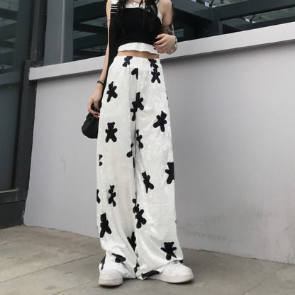 Damen-Sweathosen mit hoher Taille im Baggy-Fit aus weichem Polyester mit Black-Bear-Motiv – bequeme Hosen für entspannte Tage 4