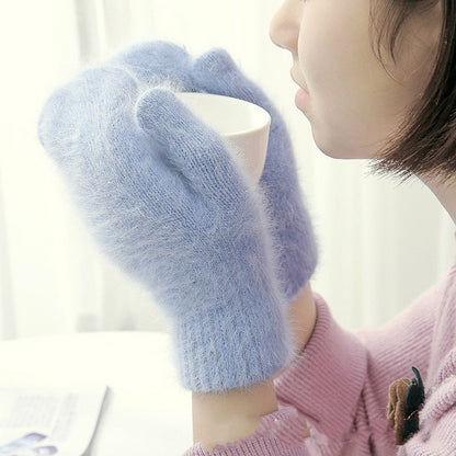 Damen-Fingerlose, Handschuhe, Wolle, mit Pelzstreifen-6