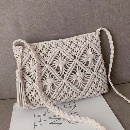 Damen Schultertasche Geflochtener Boho Design Langlebiger Stoff-1