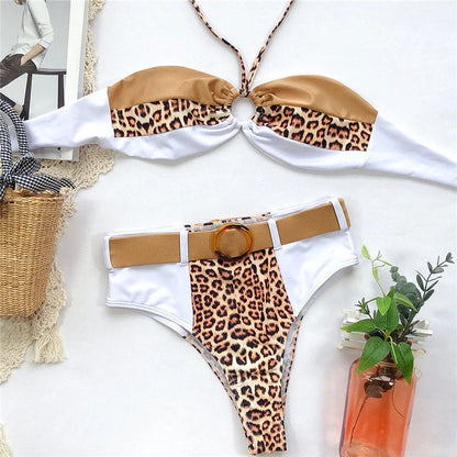 Variant image for Damen Bikini-Set Leopardenmuster Bandeau Halter Polyester Lycra-2