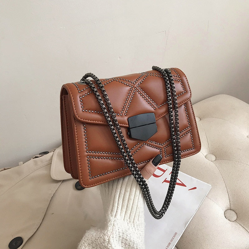 Variant image for Damen Schultertasche Kette PU-Leder Weich Klappen-Design-5