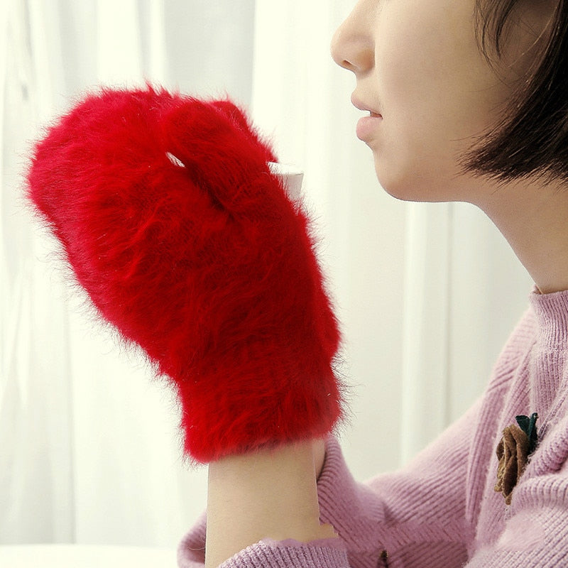 Damen-Fingerlose, Handschuhe, Wolle, mit Pelzstreifen-3