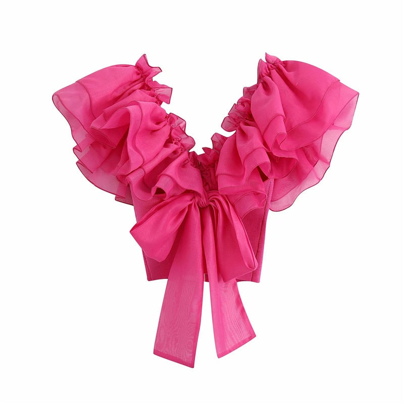 Damen Crop-Top Ärmellos Gerüschte Details Polyester-3