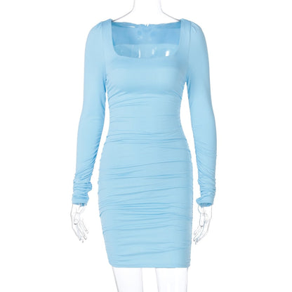 Damen-Kleid, lange Ärmel, geraffte Details, Polyester 8