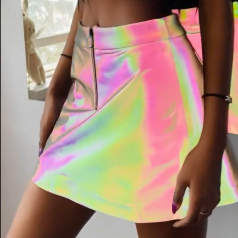 Damen-Minirock, holografische A-Linie, Polyester-2