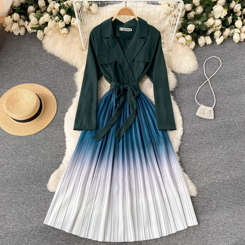 Damen-Midikleid, A-Linie, Polyester, gerafft-1