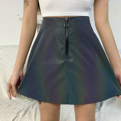 Damen-Minirock, holografische A-Linie, Polyester-3