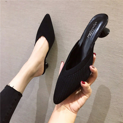 Damen-Mules-Schuhe, PU-Leder, mittlerer Absatz, runde Zehenform-1