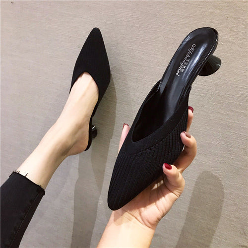 Damen-Mules-Schuhe, PU-Leder, mittlerer Absatz, runde Zehenform-1