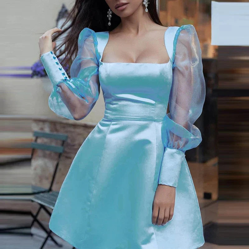 A-Linien-Chiffon-Damenkleid mit Puffärmeln – Elegante und schöne Damenkleider für besondere Anlässe 4