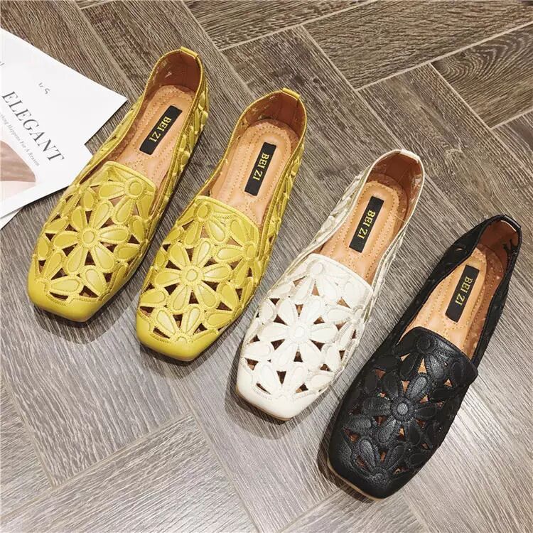 Damen Flache Schuhe Geblümtes Design PU-Leder 2