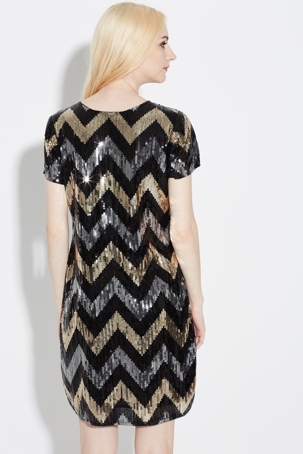 Damen-Minikleid, glitzernd, geometrisches Design, Netz, Polyester-2