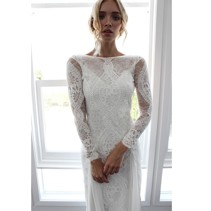Maxikleid Damen Rückenfrei Polyester Spitzendetails-6