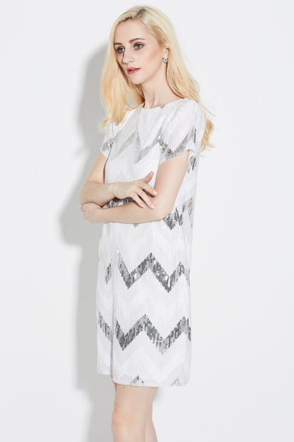 Damen-Minikleid, glitzernd, geometrisches Design, Netz, Polyester-4