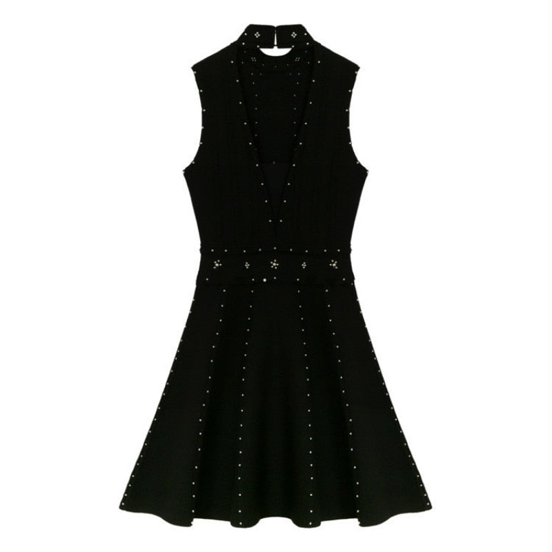 Damen-Minikleid, A-Linie, glitzernd, mit Perlendekoration, synthetisch-3