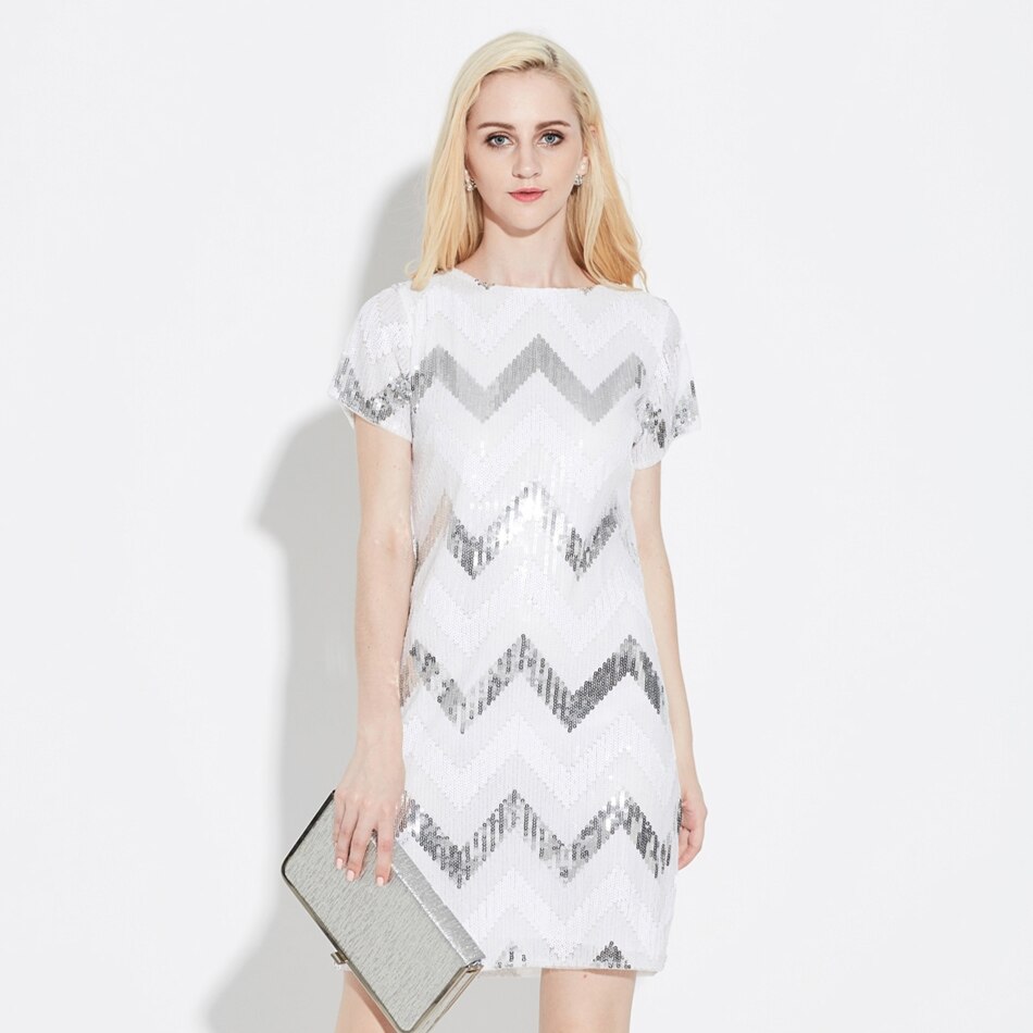 Damen-Minikleid, glitzernd, geometrisches Design, Netz, Polyester-5