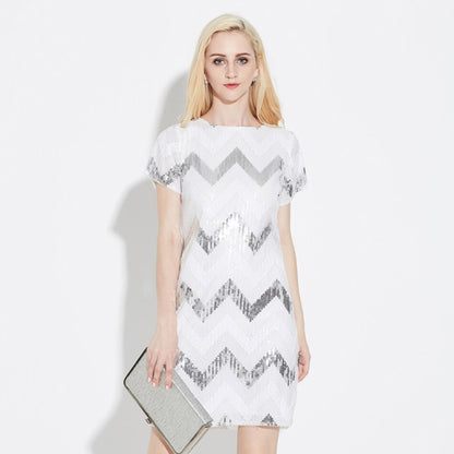 Damen-Minikleid, glitzernd, geometrisches Design, Netz, Polyester-5