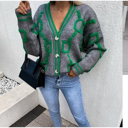 Damen Geblümter Cardigan V-förmiger Ausschnitt Acryl 10