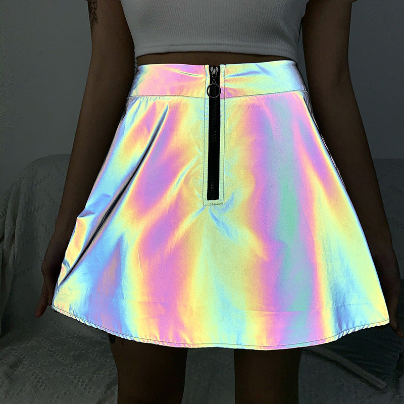 Damen-Minirock, holografische A-Linie, Polyester-1